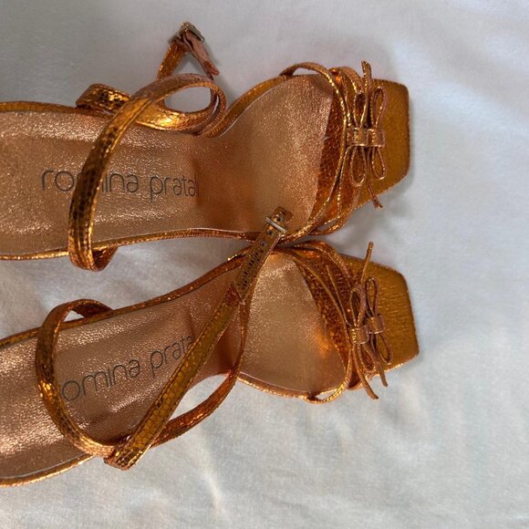 New Romina Pratali Orange Made in Italy strappy heels Genuine Leather - Picture 7 of 7